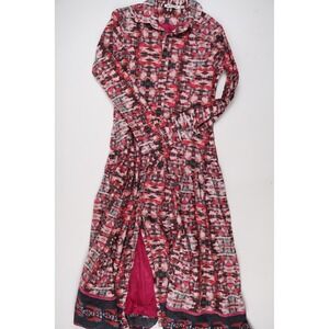 Ro's Garden Shirt Dress Abstract Ikat Pink Red XS Cotton